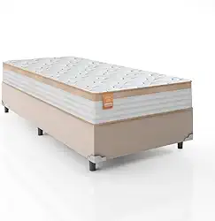 Cama Box Solteiro Colchão Molas Ensacadas Real 88x188x65cm Branco/Bege - Suporta até 130kg