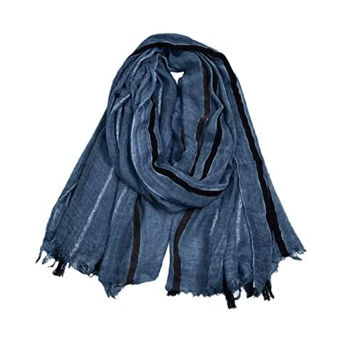 Kangqifen Mens Soft Striped Scarf Cotton Linen Large Scarves for Summer or Winter Navy blue Cover