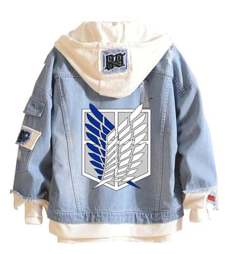Anime Hoodie Denim Jacket Ripped Jean Jacket Women Men Long Sleeve Pullover Hooded Sweatshirt Coat