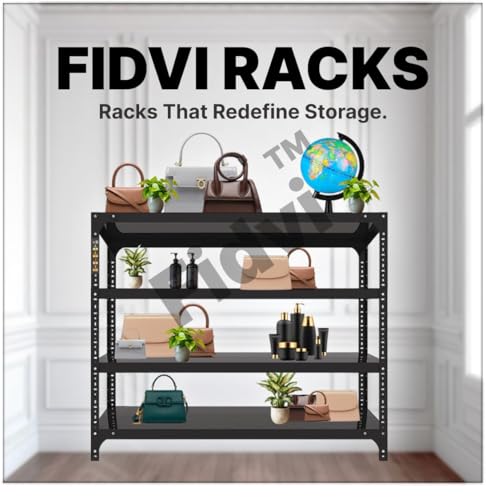 Image of Iron Metal Storage Rack 4 Shelf Adjustable Industrial Shelving Unit | Heavy Duty Space Saving Organizer for Home & Kitchen | Black | 09x35x36 Inches