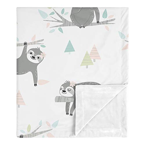 Image of Sweet Jojo Designs Pink Sloth Baby Girl Receiving Security Swaddle Blanket for Newborn or Toddler Nursery Car Seat Stroller Soft Minky - Blush Turquoise Grey Green Jungle Leaf Botanical Rainforest