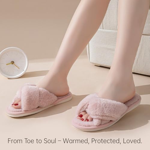 Fuzzy Cute Open Toe Fluffy Warm Hairy Ladies Open Toe Slippers Comfy Autumn Winter Slippers, Cozy Plush Winter Indoor Outdoor3