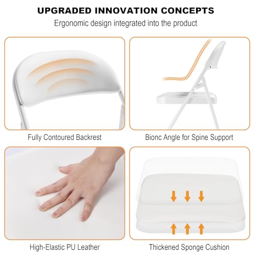 Image of 4 Pack White Folding Chairs with Padded Cushion and Metal Frame