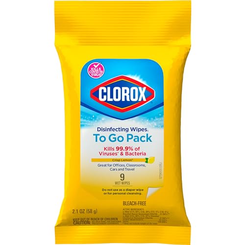 Clorox Disinfecting Wipes On The Go Travel Wipes, Crisp Lemon, 9 Count (Package May Vary)