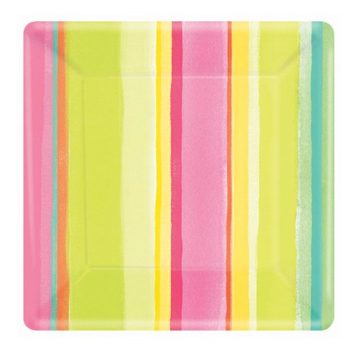 Amscam 8 Count Sunny Stripe Pink Square Plate, 10