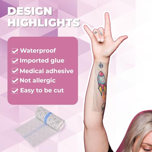 Image of Tattoo Aftercare Waterproof Bandages 5cm x 5m - Freely Cut Transparent Stretch Adhesive Bandage Dressing, Wound Sticker Good for Wound Healing, Tattoo aftercare, Shower