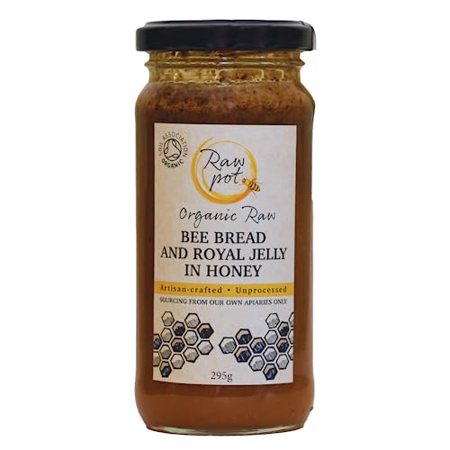 RAW POT - ORGANIC RAW BEE BREAD AND ROYAL JELLY IN HONEY - Natural Pure Unpasteurised Honey with Antioxidants & Phytonutrients for Immunity, Detox, Digestion, Energy Support | For Kids & Adults (295g)