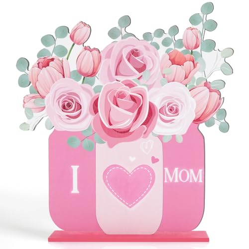 Mother's Day Wooden Centerpieces Table Decorations Happy Mother's Day Table Topper Signs Love You Mom for Mothers Day Party Gift Dinner Table Home Kitchen