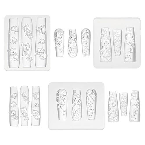 3 Stück 3D Blumen Nagelkunst Silikonform, Blumen Nagel Schablonen, Wiederverwendbare Blume Nail Molds, 3D Harz Gießformen für Nail Art Dekoration, 3D Gel Nagel Form für DIY Nagel Design Zubehör