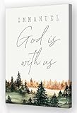 Deneest Immanuel God Is with Us Matthew 1 23 Bible Verse Posters Art Deco Giclee Artwork Canvas for Bedroom Decoration for Wall Hanging Pictures (12.00''x16.00'',Framed)