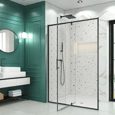 ChicFurnit Pivot Frame 44-48" W 71' H Glass Shower Door with 1/4" Tempered Glass, Matte Black