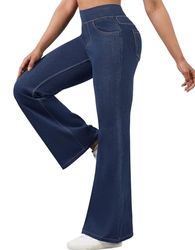 AVAMO Stretchy Flare Jeans for Women High Waisted Pull On Bell Bottom Jeans Trendy Elastic Tummy Control Denim Pants