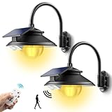 SIEDiNLAR Solar Barn Light Outdoor 3 Modes 2 Lighting, Garage Shed Light Gooseneck Farmhouse Wall Light Waterproof with Remote/Motion Sensor for Garage Barn Shed Porch Chicken Coop Black (2 Pack)