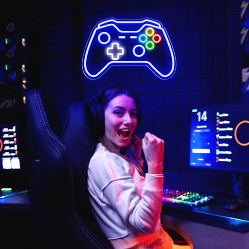 Image of Gamer Neon Sign, Gaming Neon Sign for Gamer Room Decor, Adjust Brightness Gaming Lights for Wall, Gaming Decor for Boys Bedroom and Video Game Room
