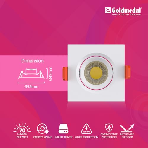 Image of Goldmedal G-Spin 6W LED Square Spot Light|Recessed Downlight for False Ceiling|Cut-Out: O2.75 Inches| for Home,Office,Indoor & Outdoor |High Lumen| Cool Daylight(6500K)