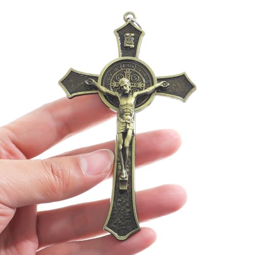 KOMI Antique Bronze Metal Crucifix Cross Small St Benedict Crucifix
