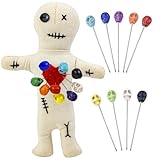 Waybas 10Pcs Voodoo Doll Kit, Real Voodoo Dolls with 9 Skull Pins Creepy Ghost Doll Revenge Spells Voodoo Doll Relieve Stress Horror Doll for Halloween Christmas Birthday Ornament Decoration (Beige)