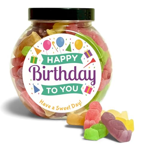 Image of Happy Birthday Jelly Babies Jar, Favourite Sweet Choices Gift with Fun Design (Cookie Jar, 500g)