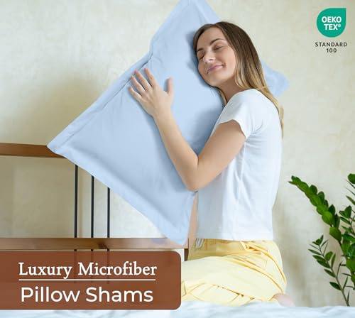 Image of Royale Linens Pillow Shams 2 Pack King Size 20x36 Inch - Brushed 1800 Microfiber - Bed Pillow Shams, Wrinkle Resistant Super Soft and Cozy - Back Overlap Closure - Oxford Pillowcase (King, Lake Blue)