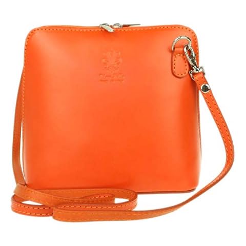 Girly Handbags Genuine Leather Rigid Cross Body Shoulder Bag Real Italian - Orange Cover