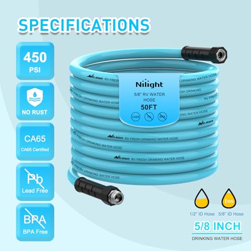 Image of Nilight RV Water Hose 50FT Garden Drinking Hoses with Storage Bag