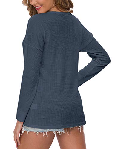 Image of MOLERANI Womens Long Sleeve Waffle Knit Henley Shirts Tunic Tops