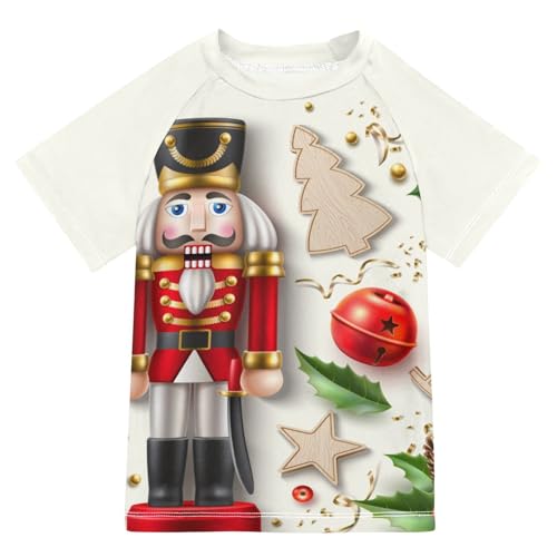 Aflyko Christmas Boys' Swim Shirt Nutcrackers Soldier Pine Cone Gingerbread Rash Guard Beachwear Sun Protection Fishing Hiking Camping Surfing Swimming Toddler Infant Summer Daily T-Shirt, 4T