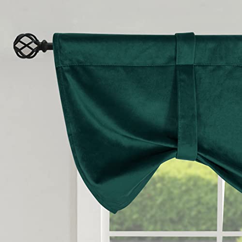 Velvet Tie Up Valance Curtains, Christmas Hunter Green Window Valances For Living Room，18 Inch Length Rod Pocket Valance For Windows/Curtains/Bedroom/Dining Room/Cafe/Office/Studio #TOP6