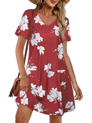 Image of CHICGAL Summer Dresses for Women V Neck Short Sleeve Casual Loose T Shirt Sundress Beach Cover Ups with Pockets 2026