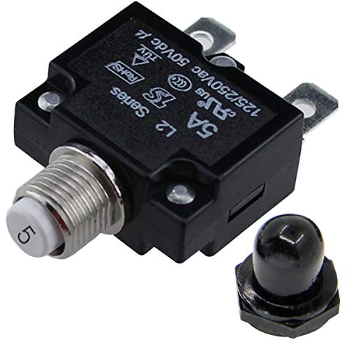Rkurck Ac 125/250V Push Button Reset 5A Circuit Breakers Thermal Overload Protector With Quick Connect Terminals And Waterproof Button Black Cap(5 Pcs） #TOP1