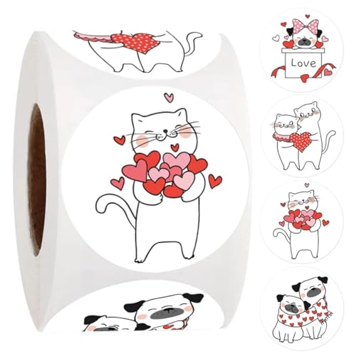 500PCS Valentine's Day Stickers,1 Inch Kawaii Love Cats Dogs Roll Stickers Valentine's Day Envelope Labels Gift Packaging Sealing Stickers Scrapbooking Adhesive Stickers for Party Gift Decorations