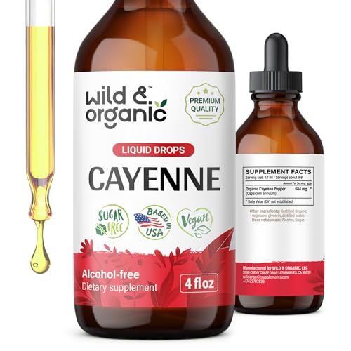 Wild & Organic Cayenne Pepper Tincture - Digestive Support with Capsaicin Extract - Cayenne Pepper Liquid Drops for Overall Well-Being - Vegan, Sugar & Alcohol-Free - 4 fl oz