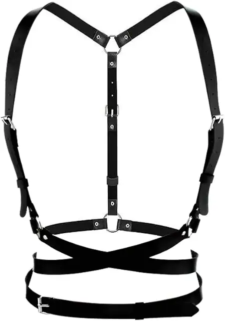 Black Leather Punk Waist Harness - Adjustable Goth Body Strap for Women & Girls