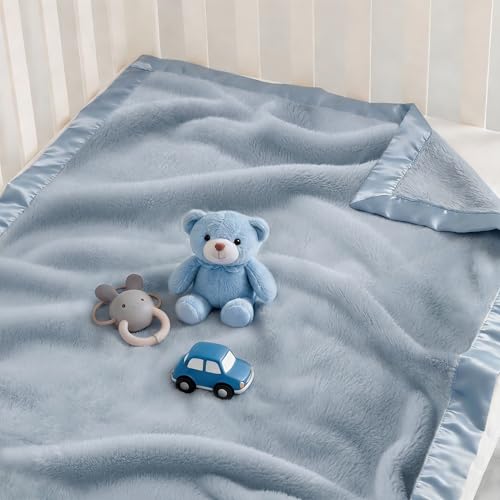 Image of Pro Goleem Fleece Baby Blanket with 2 Inch Satin Trim Soft Anti-Static Plush Blanket for Boys and Girls Christmas Baby Gifts for Babies 30''x40'',Blue