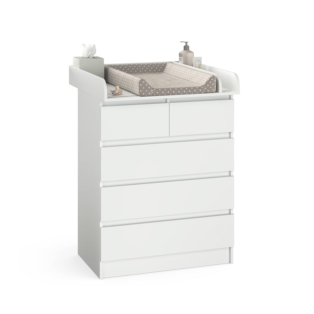 Vicco Fasciatoio Emma Bianco 80 x 110.2 cm z 5 szufladami, konwertowalny na komodę tradycyjną