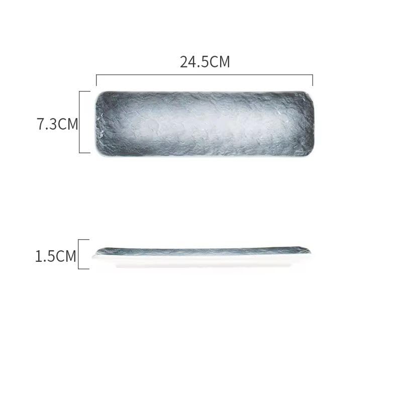 Image of Beyond Homes Ceramic Sushi & Dimsum Serving Trays Set of 3 | 10 Inch Long Rectangular Plates | Ceramic Platter Plates for Serving Snacks Momos Sushi & Desserts | Microwave & Dishwasher Safe | Grey