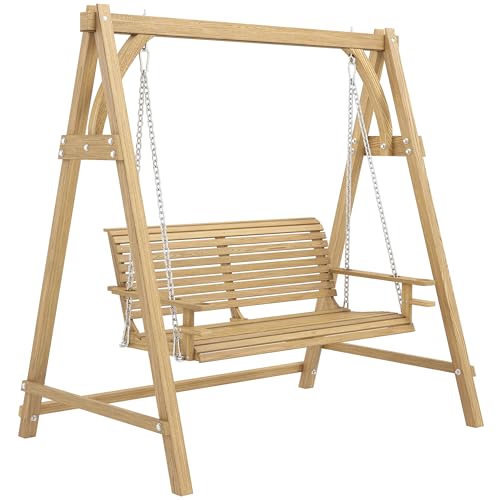 Outsunny Balancelle de Jardin 2 Places dim. 1,8L x 1,2l x 1,85H m accoudoirs Supports Verres Bois de mélèze pré-huilé