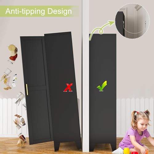 Image of GAIOUS Metal Storage Cabinet With 2 Doors and 3 Adjustable Shelves, Black Kitchen Pantry for Food, Utility Cabinet for Laundry Room, Cupboard