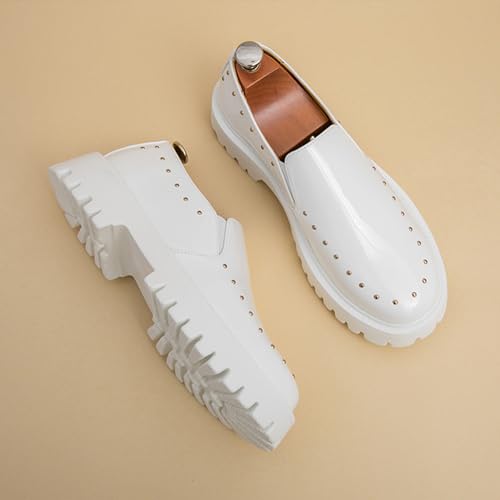 Men's Soft Patent Leather Platform Chunky Slip-On Penny Loafers Fashion Metal Rivets Prom Wedding Party Dress Shoes Non-Slip Lug Sole Business Casual Formal Work Shoes3