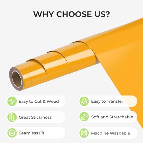 Image of HTVRONT Dark Yellow HTV Vinyl Roll - 12 inch x 10ft Dark Yellow Iron on Vinyl for All Cutting Machines, Heat Transfer Vinyl Rolls for t Shirts - Easy to Cut & Weed for Heat Vinyl Design
