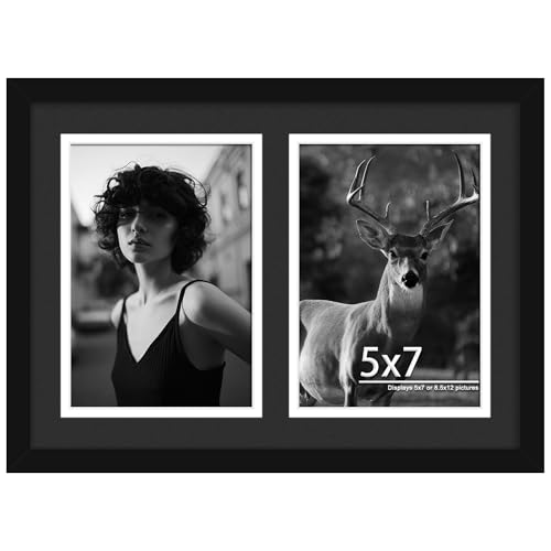 Image of DUENPY 8.5x12 Collage Picture Frame, 5x7 Collage Picture Frame, Displays Double 5x7 inch Photos, Wall Decor Wall Hanging or Tabletop, Black Mat.