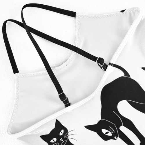 Black Cats One Piece Swimsuit, Spaghetti Straps, Cross Back Design, Ages 3T4