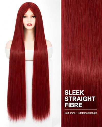 Image of Rose bud Sally Wig for Anime Costume Halloween Cosplay Party 40 Inch Long Straight Cosplay Red Wig for Women