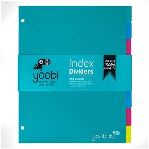 Yoobi Index Plastic Dividers - Aqua/Multicolor - 8 Pack