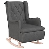 vidaXL Sillón con Patas Mecedoras Patas Sofá Individual Dormitorio Salón Sala de Estar Acolchado Muebles Decoraición Tela Gris Oscuro Madera de Caucho