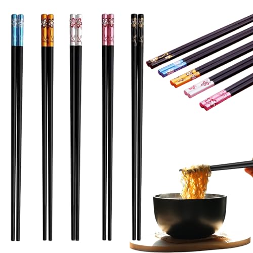Bacchette Giapponesi in Lega e Acciaio Inox, Metallo Riutilizzabile per Sushi, Lavabile in Lavastoviglie, Colore Nero