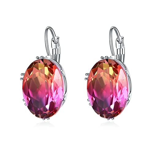Ayoiow Cobre Pendientes Aro Rosa Azul Juego Pendientes Mujer Circonita Oval