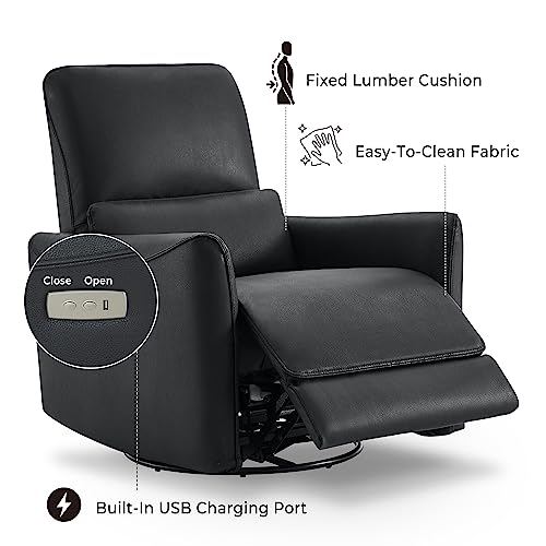 Chita Power Recliner Swivel Glider, Upholstered Faux Leather Living Room Reclining Sofa Chair With Lumbar Support, Black #TOP3