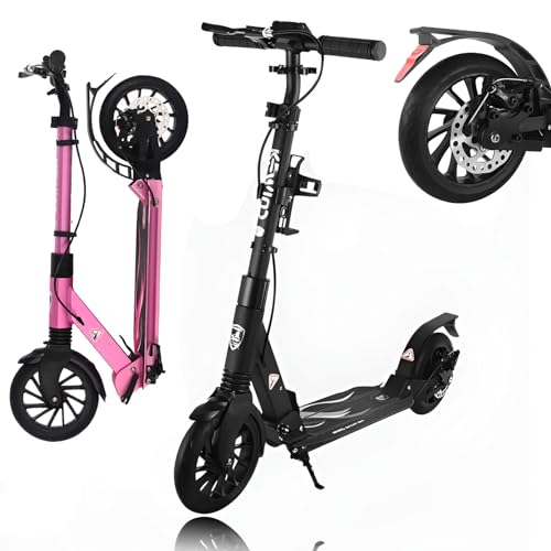 GHBXJX Scooter Big Wheels Kickscooter, Höhenverstellbarer Scooter Kinder und Erwachsene Aluminum Alloy Lightweight Scooter, Leichter Kinderroller ab 6 Jahren, 20cm Räder, Cityroller,Schwarz