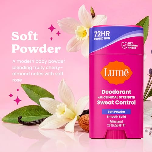 Image of Lume Deodorant Plus Sweat Control - Smooth Solid Stick Deodorant for Women - Extra Strength Antiperspirant - 72 Hour Odor & Sweat Control - Baking Soda Free, Skin Loving - (Soft Powder)